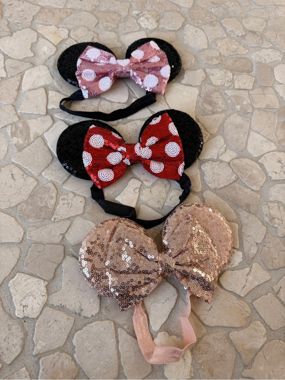 Kids Sequin Mouse Ear Headband with Bow - Pink/Red/Rose Gold